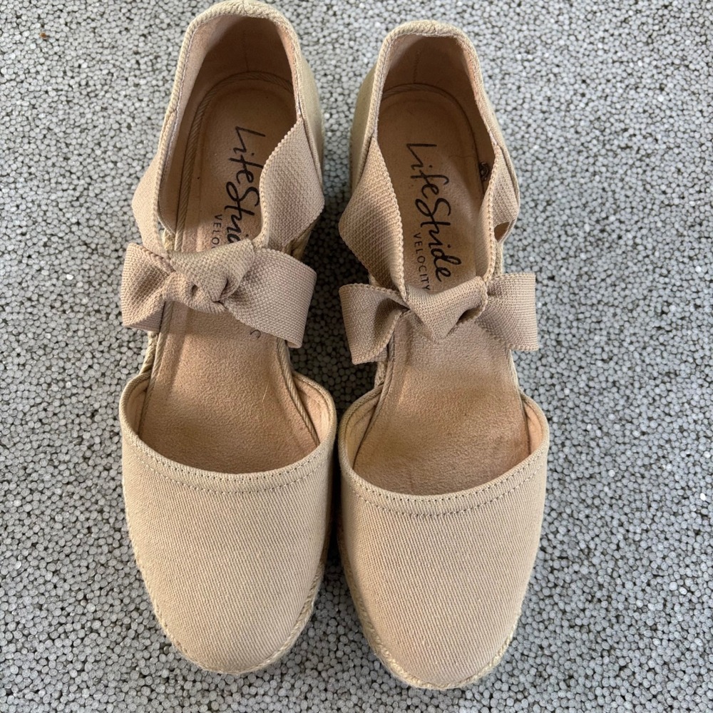 LifeStride Espadrille Wedges Womens 7M Tan Bow Kascade Cottagecore Boho New - Picture 2 of 9